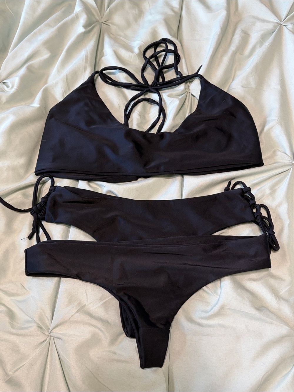 KAOHS Gypsy Halter Black Triangle Thong Bikini Set Size Medium Bottoms/Large Top - Picture 2 of 9